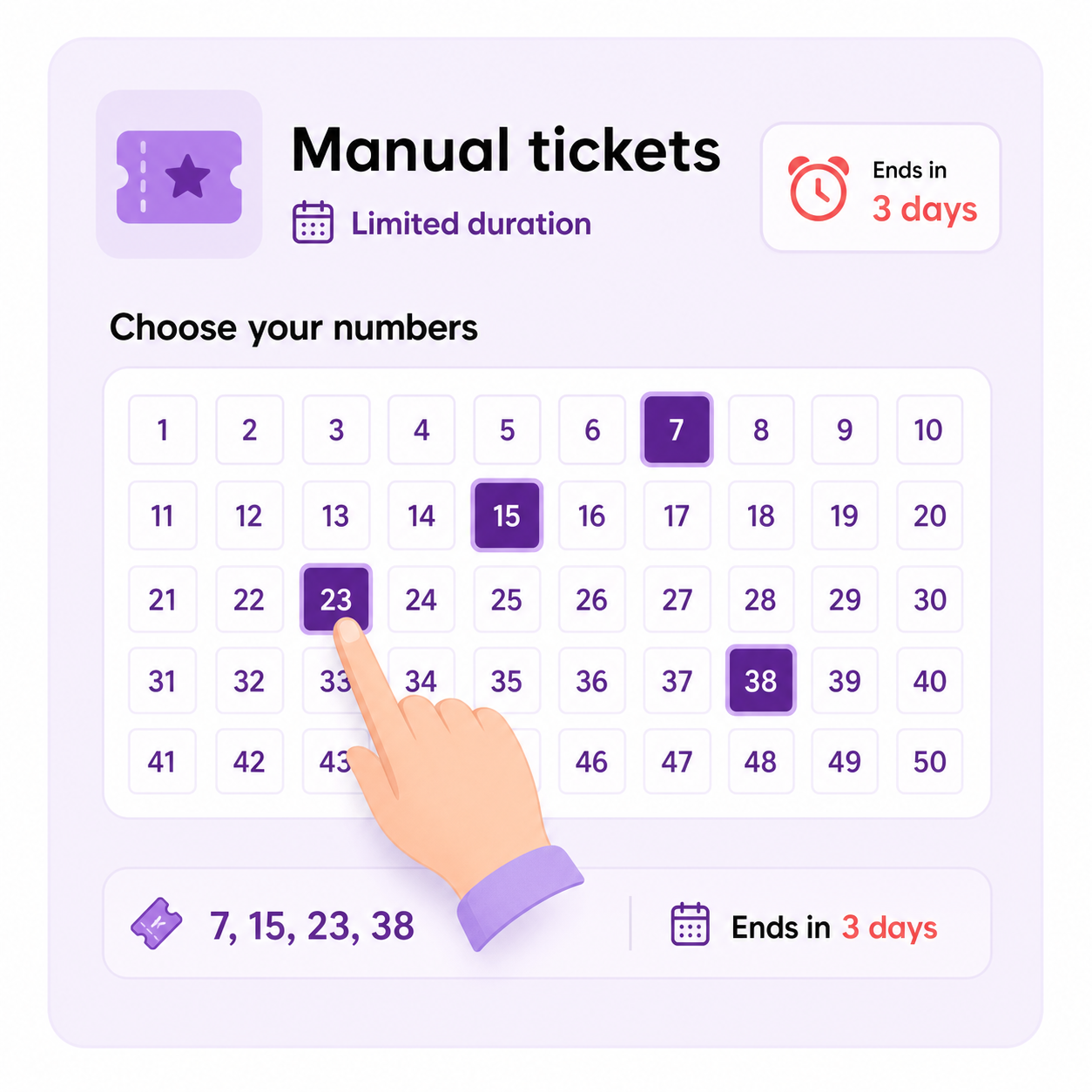 Manual raffle ticket selection with a limited duration