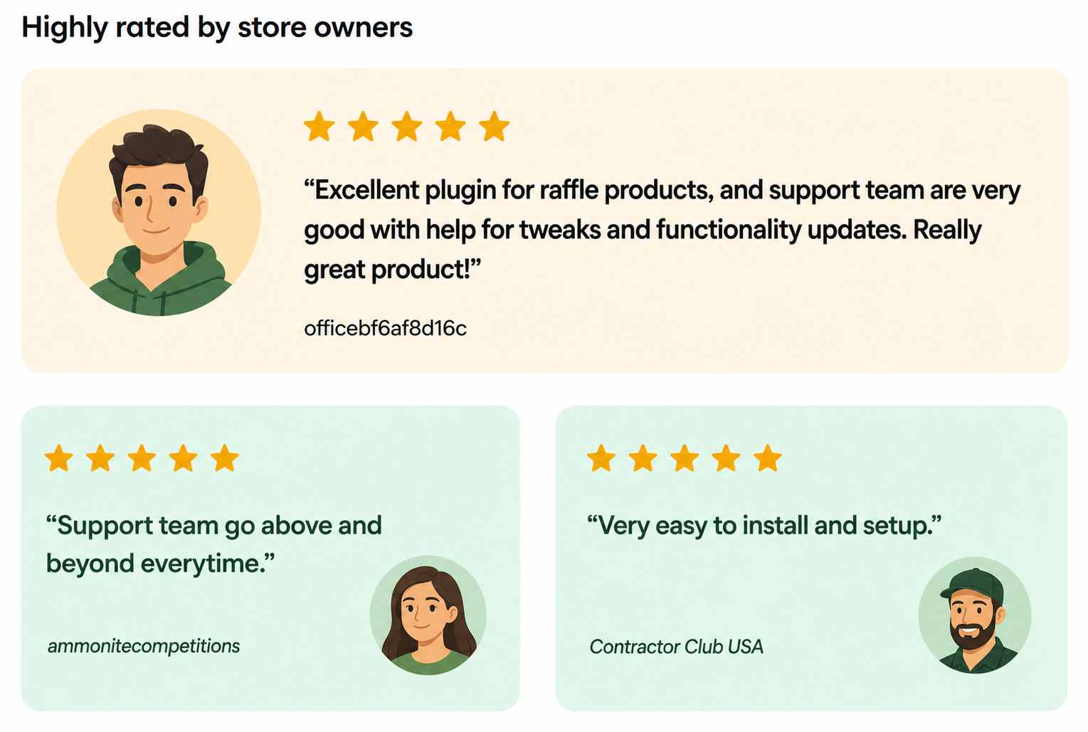 Five-star Ultimate Raffle reviews from WooCommerce store owners