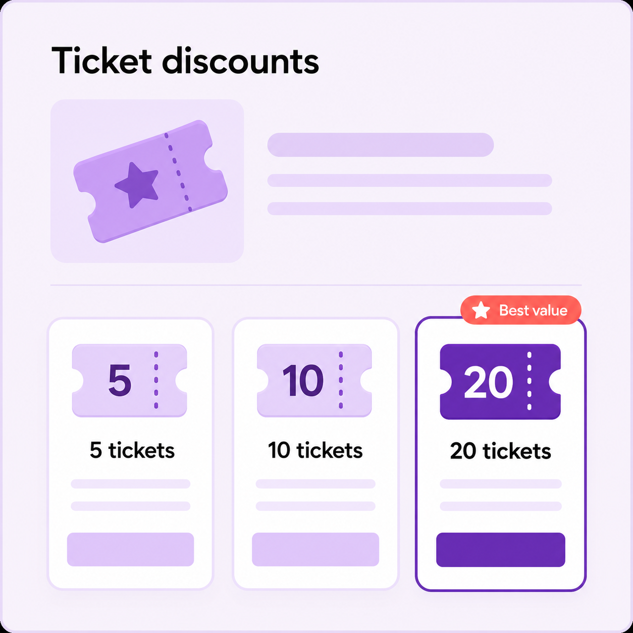 Raffle ticket discount grid with volume tiers